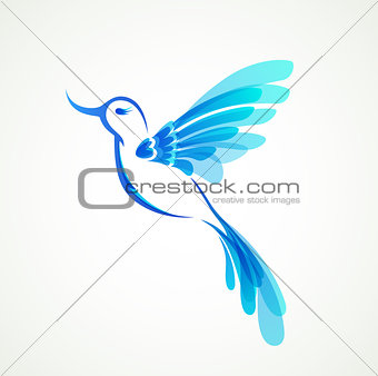 Blue flying tropical bird.