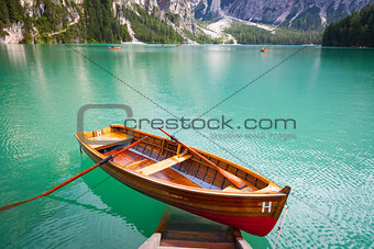 Braies Lake in Dolomiti region, Italy