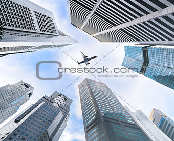 Business towers and aircraft
