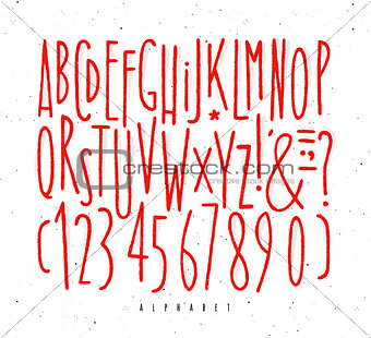 Alphabet straight red lines font