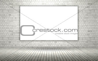 3D exposed brick wall with blank canvas