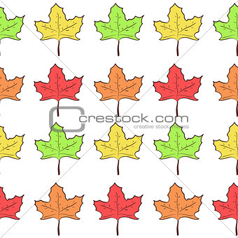 Seamless pattern with rows of cute maple leaves