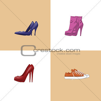 Set of trendy women shoes.