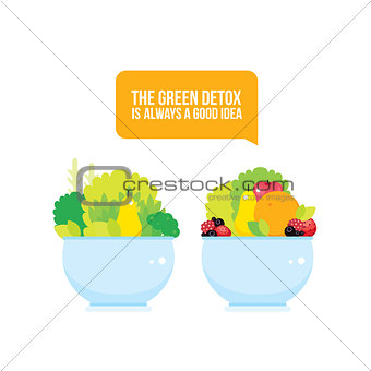 Fresh vegetables greens fruits berries bowl colorful background