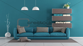 Blue and brown modern living room