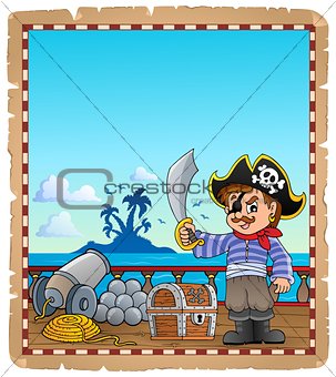 Parchment with pirate boy on ship