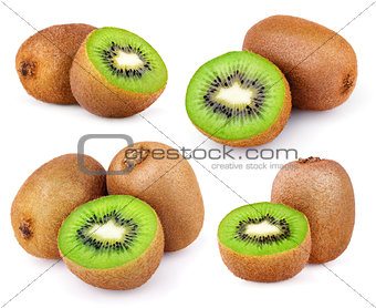 Set of ripe kiwi fruits isolated on white