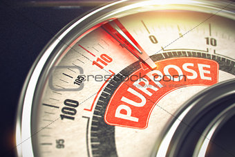 Purpose - Text on the Conceptual Gauge with Red Needle. 3D.