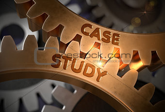 Case Study on Golden Metallic Gears. 3D Illustration.