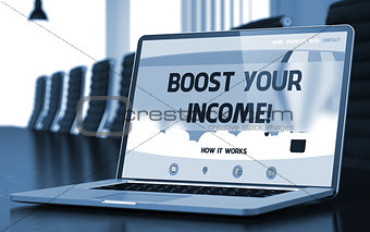 Boost Your Income on Laptop in Meeting Room. 3d.