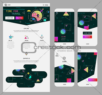 Abstract geometric UI screens mockup And One Page Website Design kit