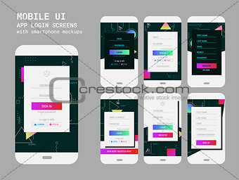 Abstract geometric UI Sign In and Sign Up screens mockup kit
