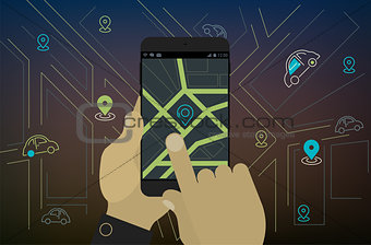 Mobile Car Sharing, Navigation, Location App Concept