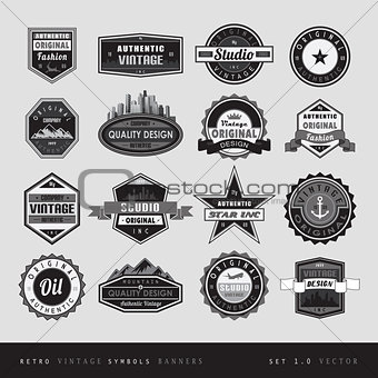 Vintage retro labels black and white isolated