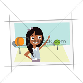 Happy young girl in the photo.Vector illustration on a white background.