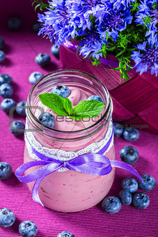 yogurt with blueberries and mint