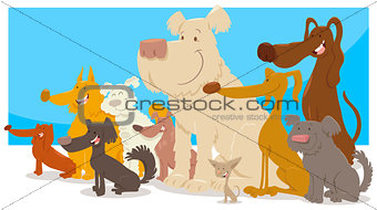 happy sitting dogs group cartoon