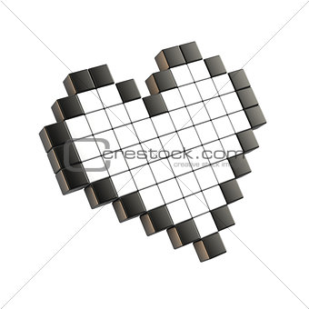 White pixel heart. 3D