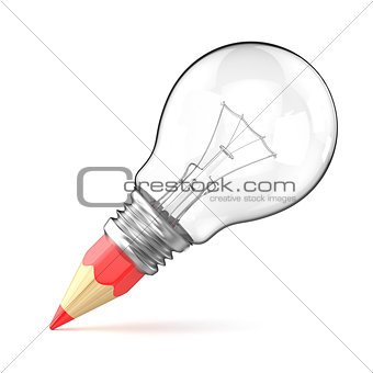 Pencil light bulb as creative concept. 3D