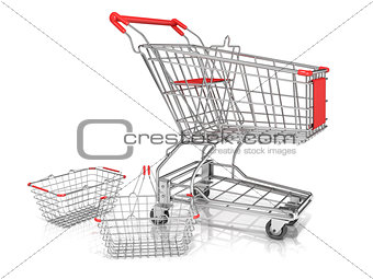 Steel wire shopping baskets and shopping cart