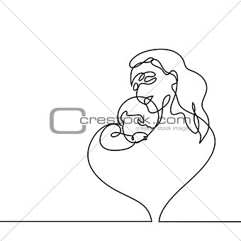 Simple line art of a mother holding her baby