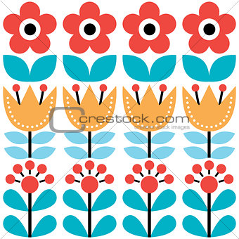 Scandinavian seamless pattern, Swedish folk art design, retro floral background