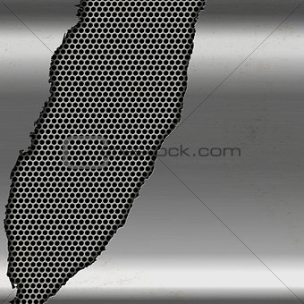 Metallic silver background with cutout on perforated metal