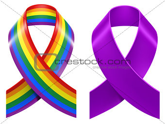 Symbols of LGBT rainbow Pride loop ribbon