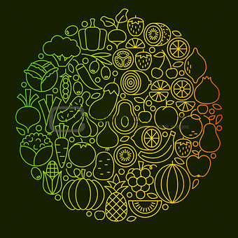 Fruit Vegetable Line Icons Design
