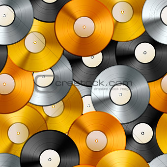 Golden, platinum and bronze albums, vinyl discs seamless pattern
