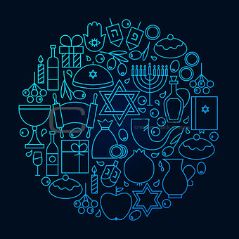 Hanukkah Line Icon Circle Concept