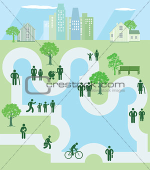 People in a park, icon, illustration