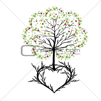 tree with florishes and heart