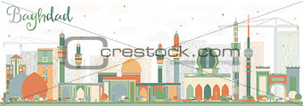 Abstract Baghdad Skyline with Color Buildings.