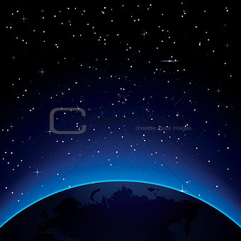 Earth with Stars and Copy Space.