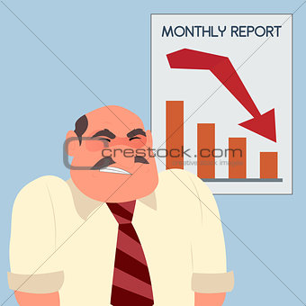 Angry furious businessman crisis arrow down graph