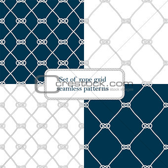 Set of nautical rope seamless fishnet patterns