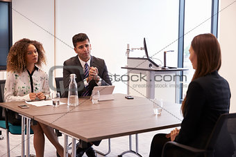 Female Candidate Being Interviewed For Position In Office