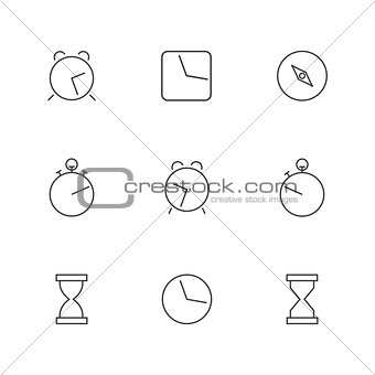 Icons clock of thin lines, vector illustration.