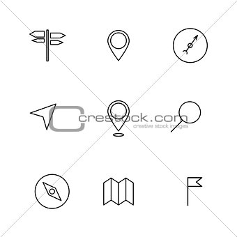 Navigation icons of thin lines, vector illustration.