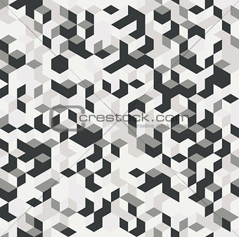 Irregular vector black and white abstract geometric pattern with triangles and hexagons