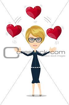 Businesswoman juggling hearts