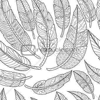 Seamless Ethnic feathers. Tribal Feathers Vintage Pattern. Hand Drawn Doodles illustration