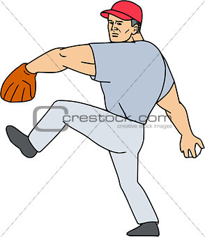 Baseball Player Pitcher Ready to Throw Ball Cartoon