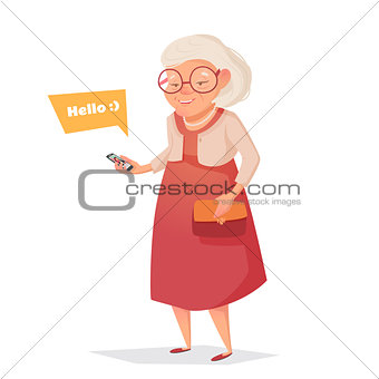 Old woman with glasses with phone.