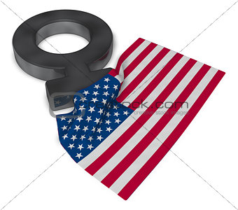 female symbol and flag of the usa - 3d rendering