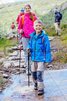 Hiking boy in the mountains