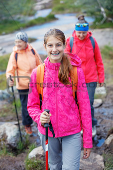 Hiking girl in the mountains