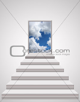 stairs leading from room to blue sky