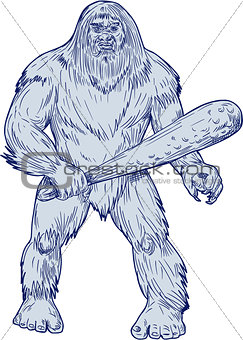 Bigfoot Holding Club Standing Drawing